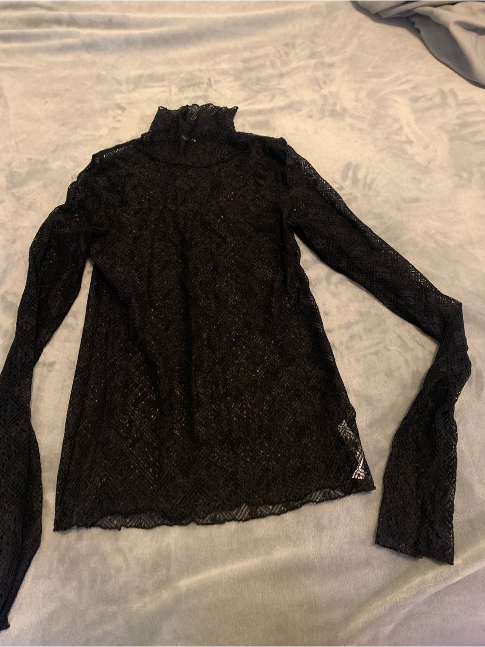 Free People Black Lace Long-Sleeve Mock Neck Top